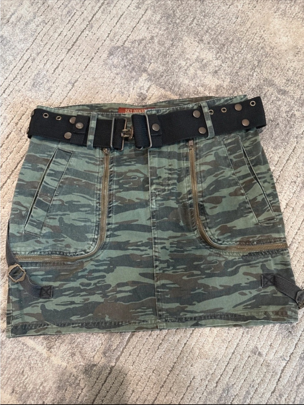 Green Camo Mini Skirt with Removable Black Utility Belt made in Japan Grunge